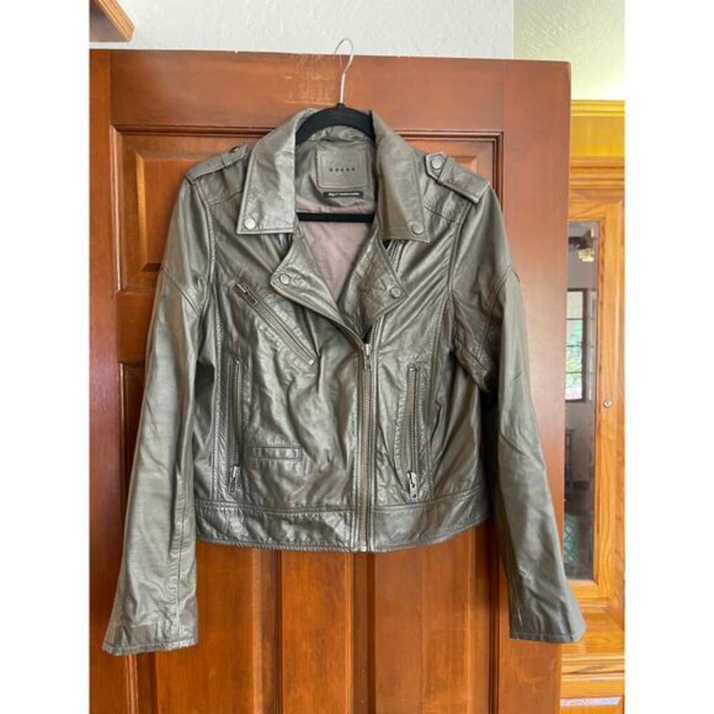 BLANK NYC Lambskin leather moto jacket olive green Medium